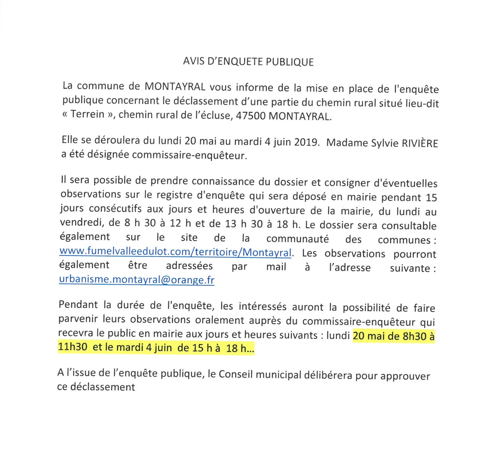 avis d&rsquo;enqu&ecirc;te publique